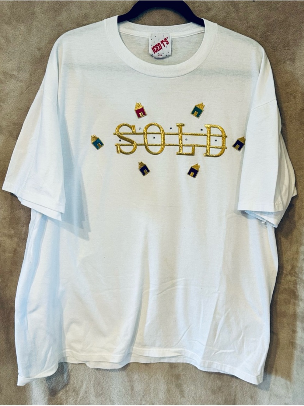 Vintage Jerzees embroidered “SOLD” Real Estate Graphic Tee USA Made 2X 90s Shirt